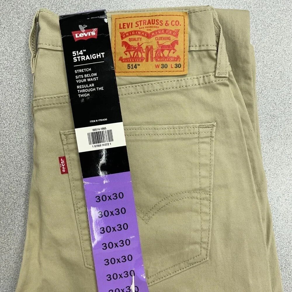 NEW Levis 514 Men's W30 L30 Straight Stretch Khaki Jeans Beige Cotton G1650